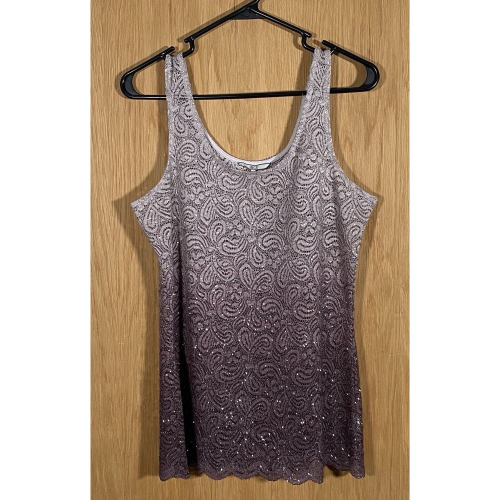 BKE Women's Lg Sheer Top Sparkly Purple Ombre Lace FairyGrunge Festival Gypsy